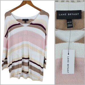 NEW Lane Bryant Plus Size 18/20 2X Ribbed Knit Sweater Brown 18/20W Stripe